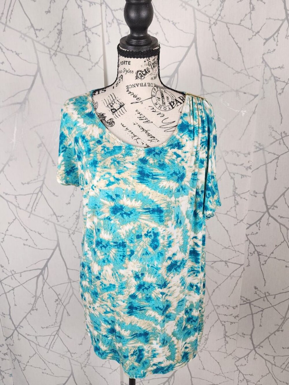 Michael Michael Kors Tie Dye Asymmetrical Ruched Round Neck Top